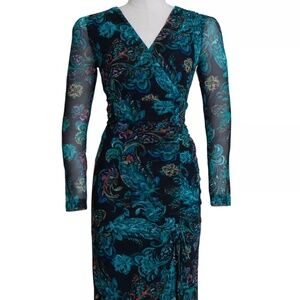 Connected Apparel Blue and Green Floral Print Dress, Size 10